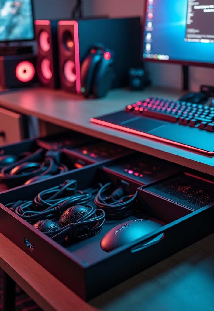 15 Ergonomic Gaming Room Ideas for Maximum Comfort and Health - 15. Tech Organization