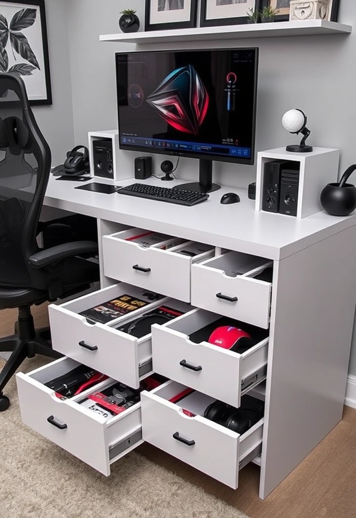 20 Genius Gaming Desk Ideas That Will Transform Your Play Space! - 10. Gaming Desk with Built-in Storage
