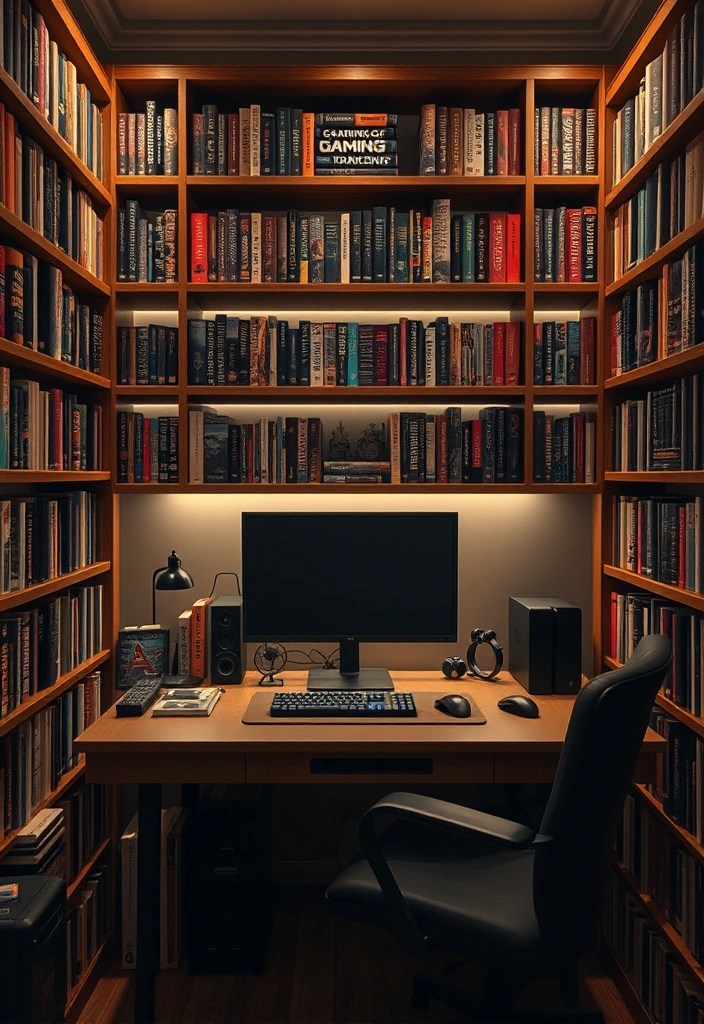 20 Genius Gaming Desk Ideas That Will Transform Your Play Space! - 7. Gamer's Library