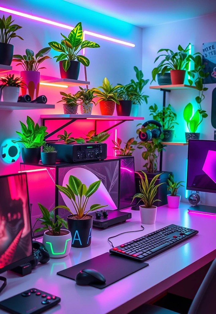 How to Design a Cyberpunk-Inspired Gaming Room - 10. Incorporating Plants