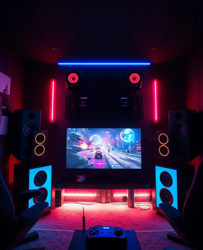How to Design a Cyberpunk-Inspired Gaming Room - 13. Ambient Music and Sound Effects
