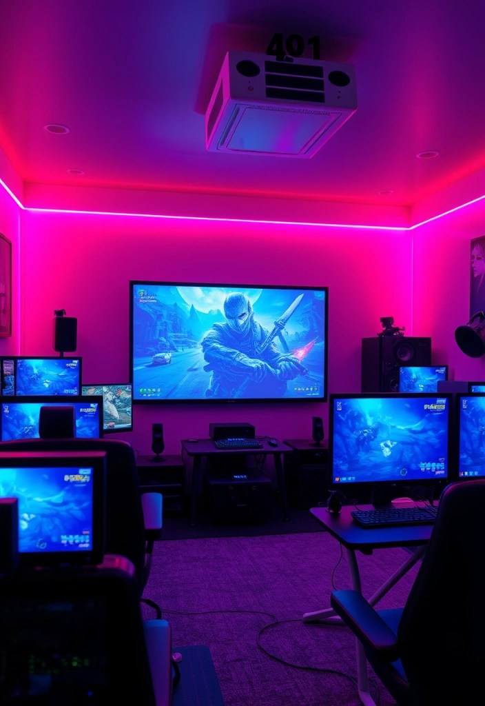 How to Design a Cyberpunk-Inspired Gaming Room - 14. Dynamic Screens and Displays
