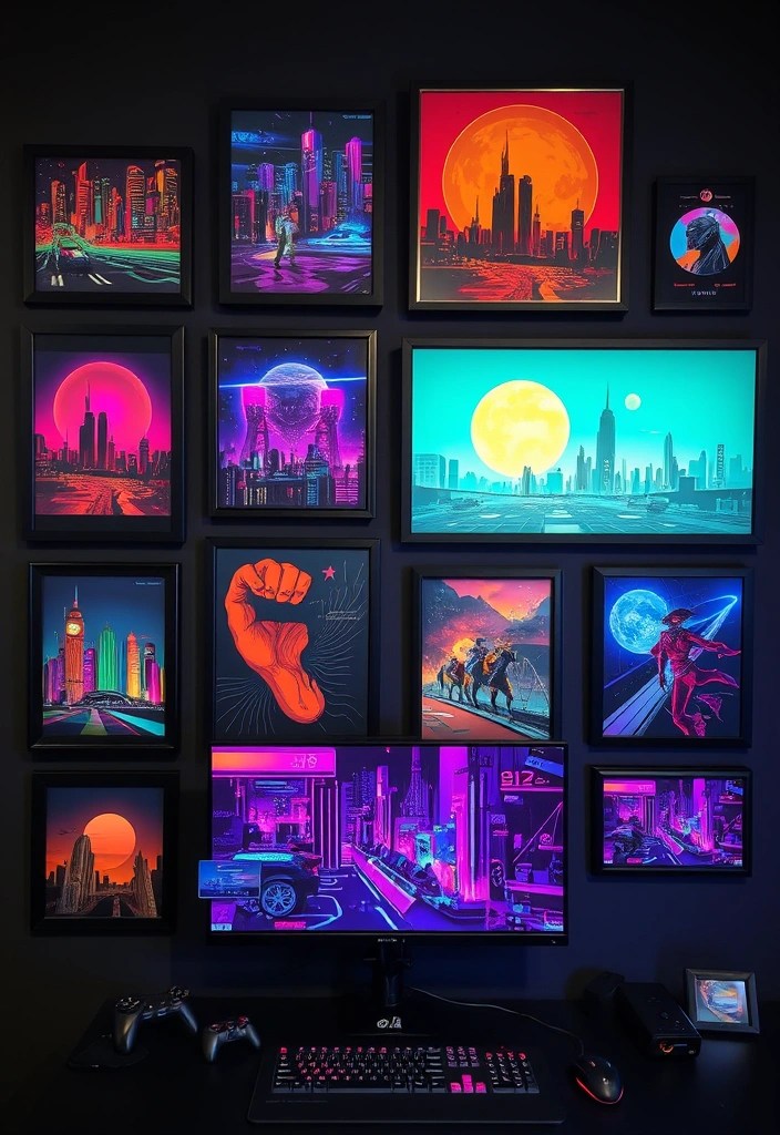 How to Design a Cyberpunk-Inspired Gaming Room - 3. Wall Art that Tells a Story