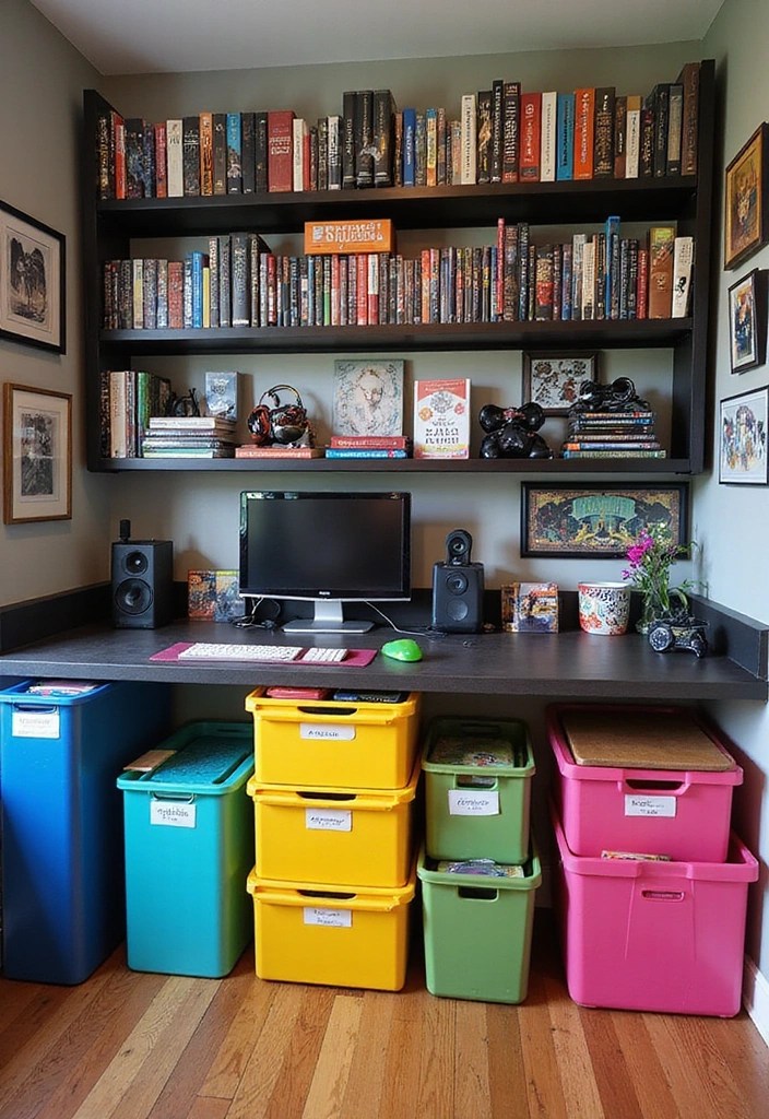 15 Gaming Room Inspirations for Teenage Girls - 15. Color-Coded Organization
