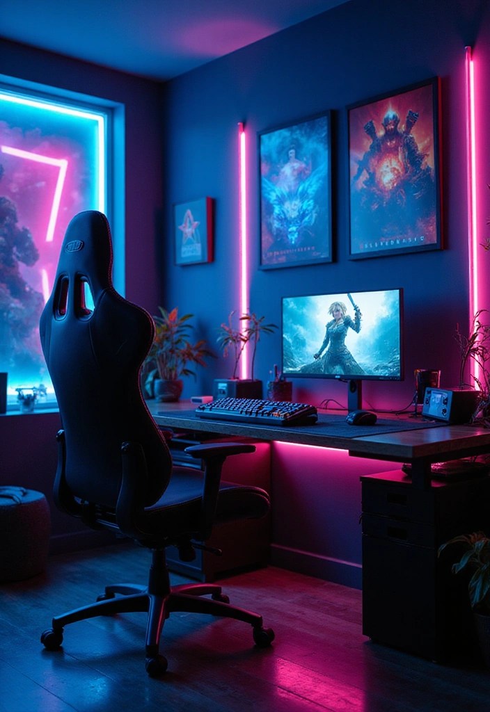 15 Gaming Room Inspirations for Teenage Girls - 2. Neon Gamer's Paradise