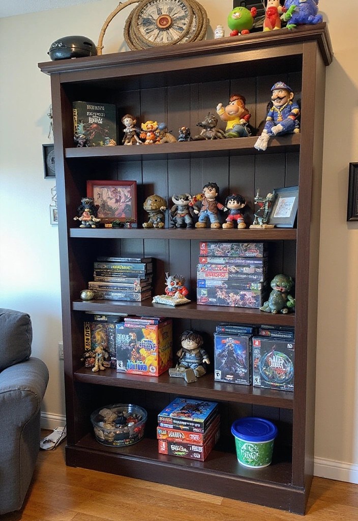 21 Epic DIY Decor Ideas for Your Gaming Room - 20. DIY Gaming Merchandise Shelf